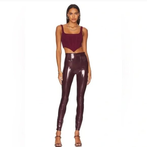 SPANX Faux Patent Leather Leggings Ruby Burgundy - Picture 1 of 6